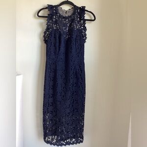 Halston Heritage Sheath Dress Womens Size 2 Navy Lace Sleeveless Fitted